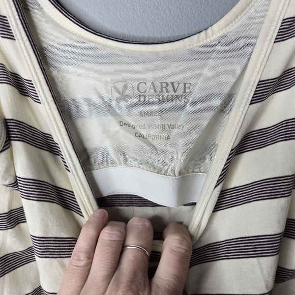 Carve Designs Striped Sleeveless Midi Dress Cream Built-In Bra Small Organic - Picture 2 of 5